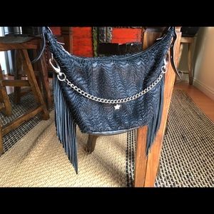 ASH black leather fringe cross body bag.